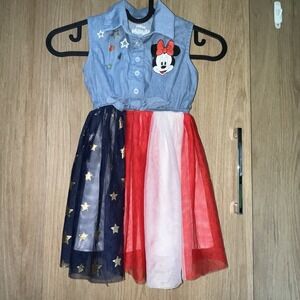 Disney Minnie Mouse Stars &‎ Stripes Dress 2T Toddler Chambray Patriotic Tulle